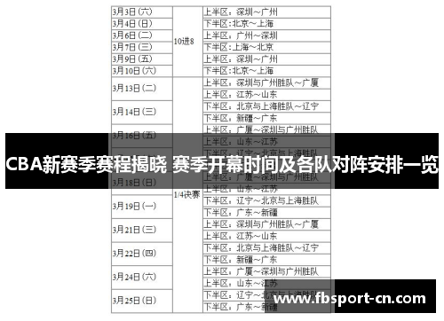 CBA新赛季赛程揭晓 赛季开幕时间及各队对阵安排一览